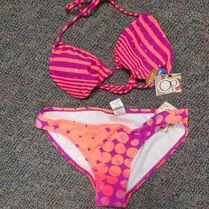 NWT OP Vibrant Pink and Orange Bikini Set Swimwear